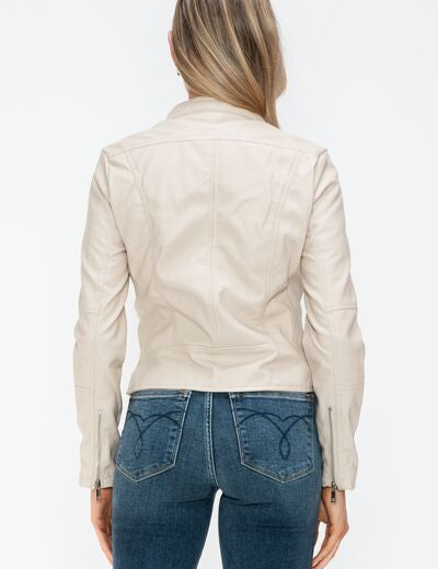 Snobbish PU Leather Zip Up Jacket with Pockets