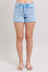 Judy Blue Mid Rise Garment Dyed Denim Shorts CYAN L Shorts