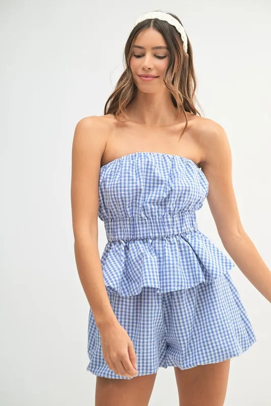 MABLE Gingham Tube Top and Shorts Set