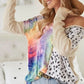 BiBi Print Block V Neck Top with Contrast Stitching Tops