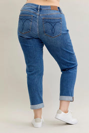 Judy Blue Full Size Mid Rise BF Classic Cuffed Jeans Plus Size | Jeans Daverri Fashions