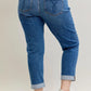 Judy Blue Full Size Mid Rise BF Classic Cuffed Jeans Plus Size - DAVERRI FASHIONS