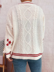 Star Pattern Button-Up Cardigan with Contrast Trim | Cardigans Daverri Fashions