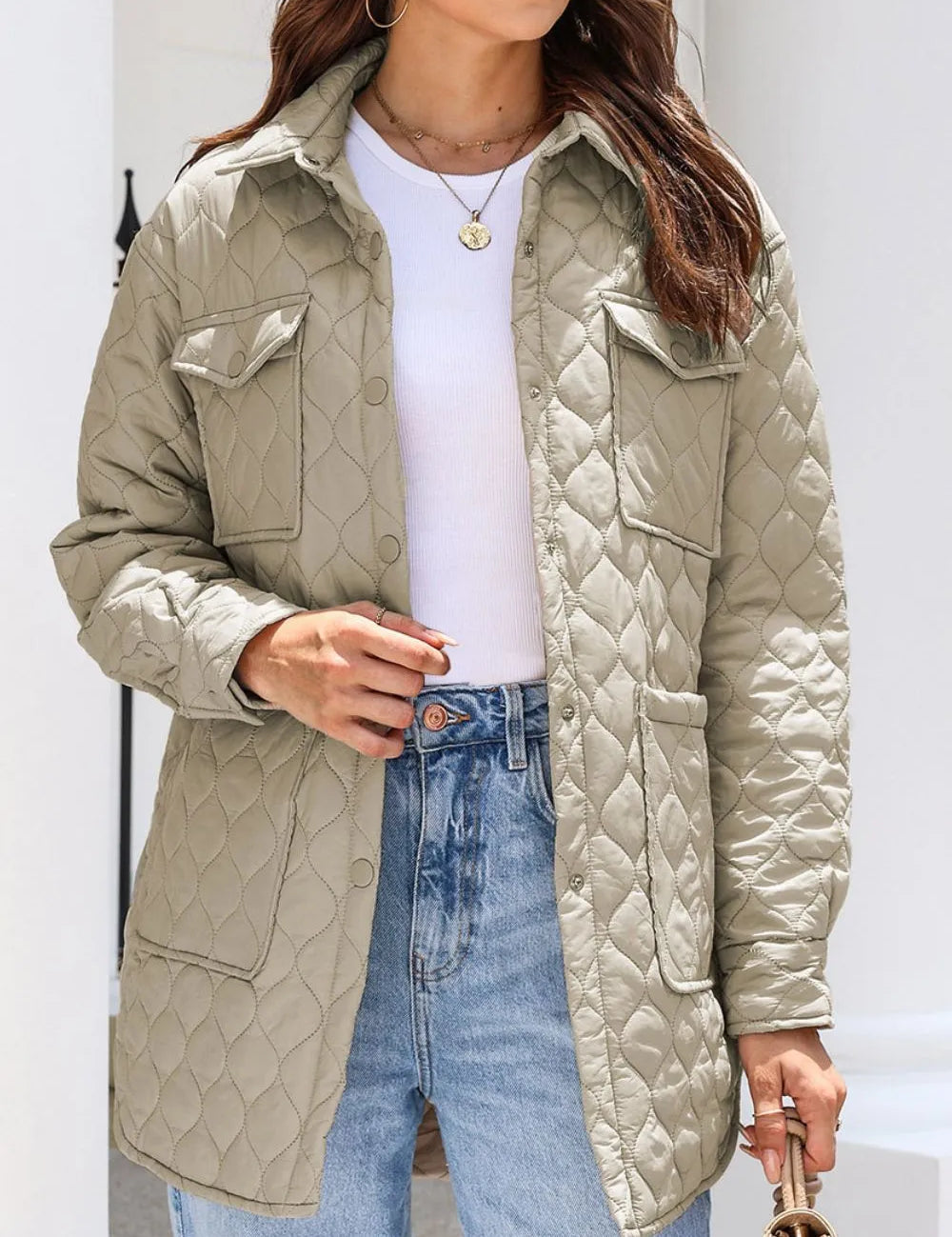 Khaki Snap Down Collared Winter Coat | Coats Daverri Fashions