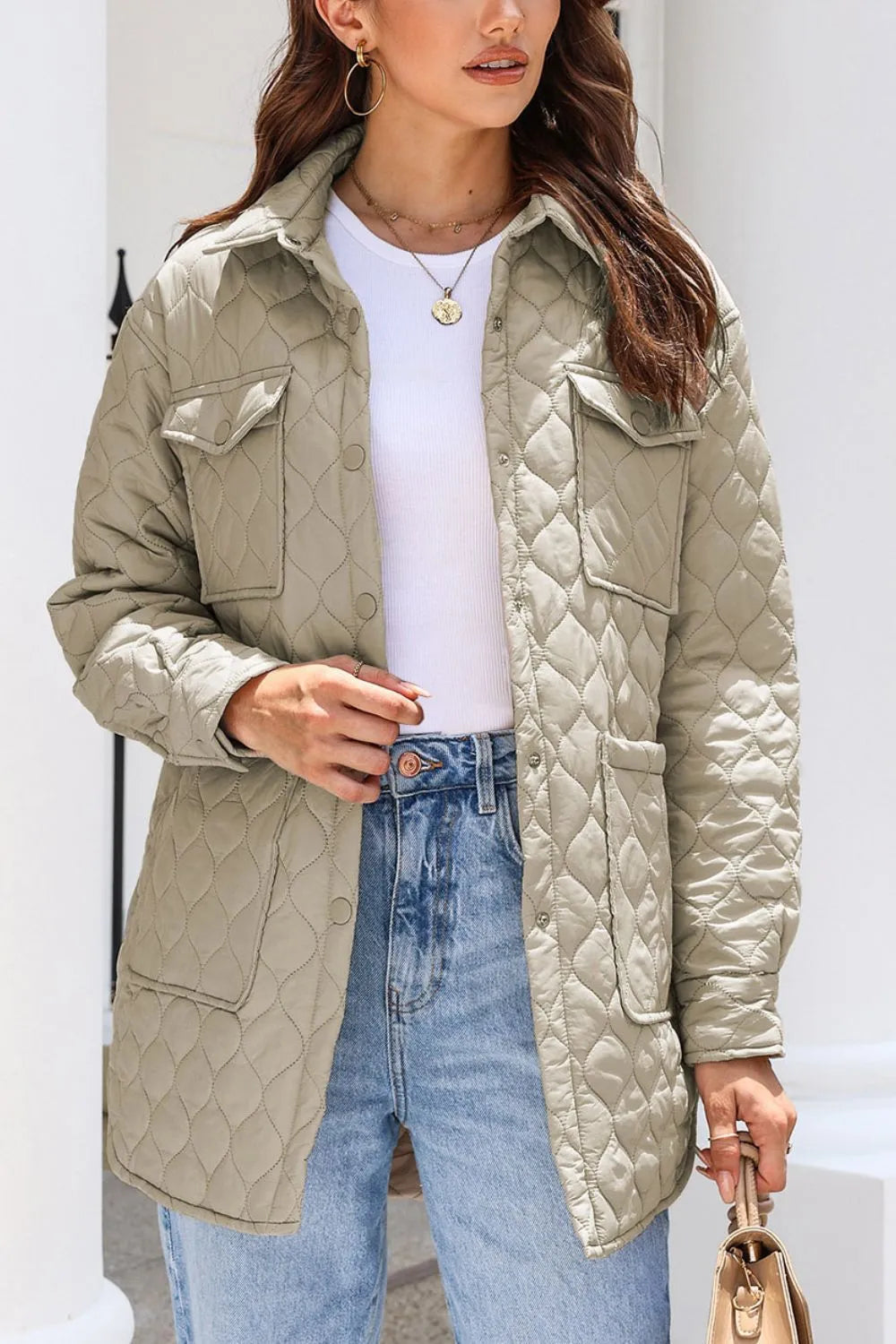 Khaki Snap Down Collared Winter Coat | Coats Daverri Fashions