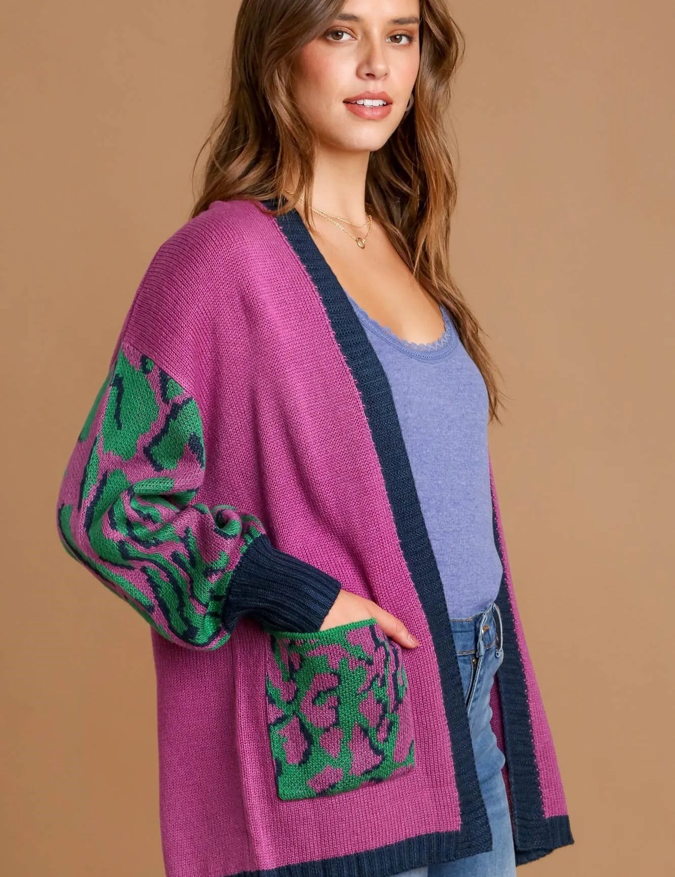 Umgee Animal Print Open Front Sweater Cardigan | Sweaters Daverri Fashions