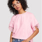 Pink ruffled round neck short-sleeve top