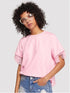 Pink ruffled round neck short-sleeve top