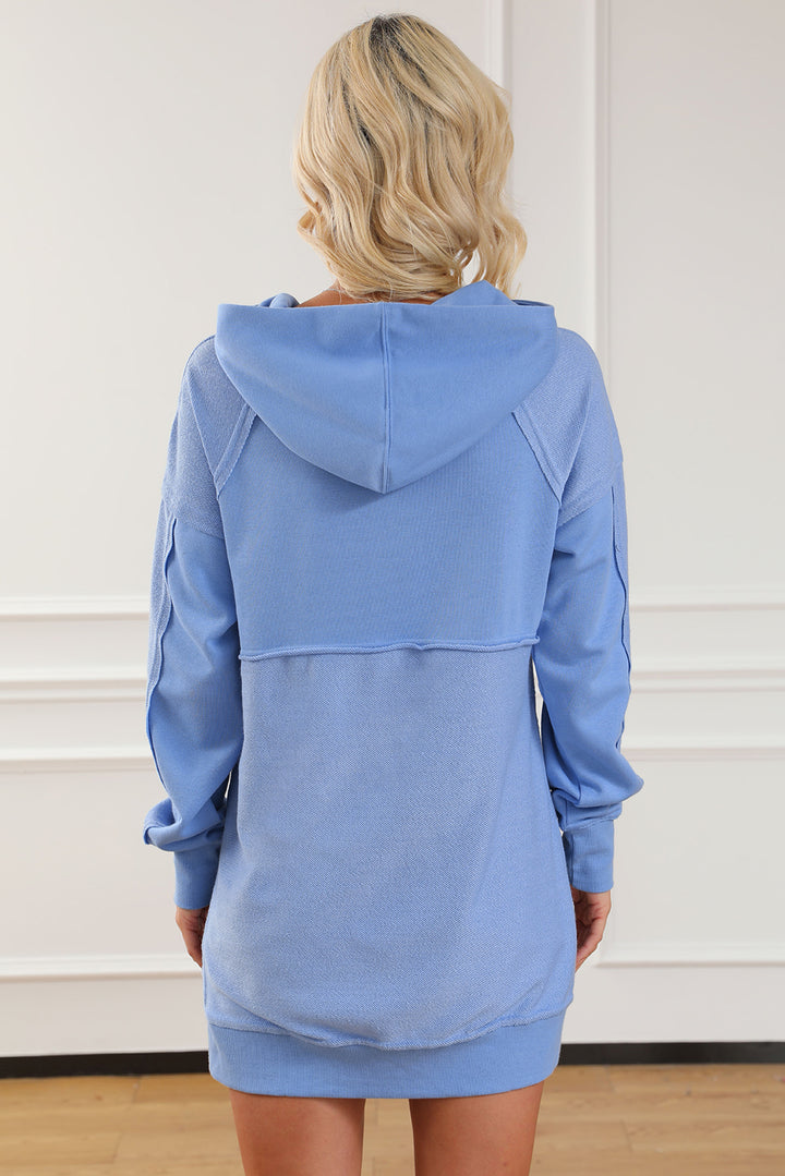 Exposed Seam Long Sleeve Slit Hoodie with Pocket Tops