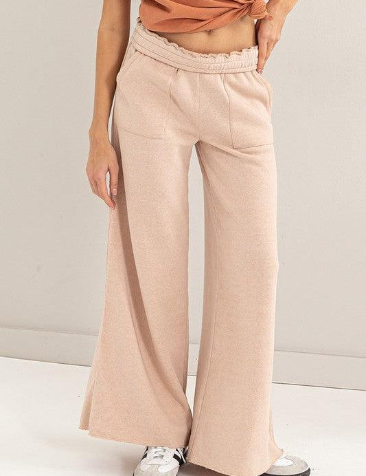 High Rise Wide Leg Drawstring Pants TAN Lounge Pants