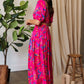 Vibrant pink Davi & Dani floral maxi dress with smocking waistband