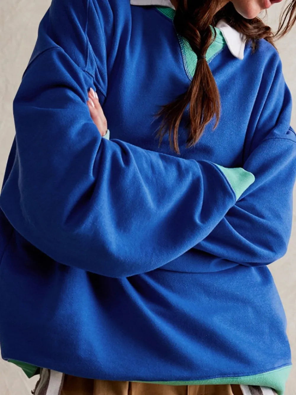 Royal Blue Contrast Dropped Shoulder Long Sleeve Sweatshirt | Sweatshirts Daverri Fashions