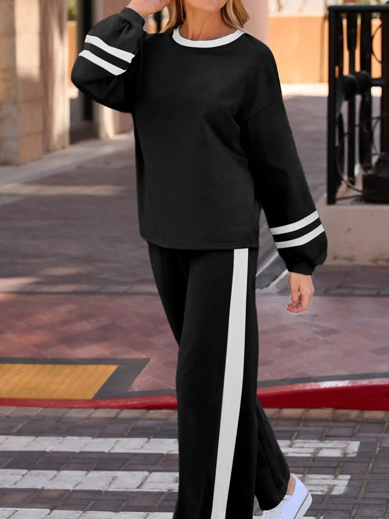 Daverri Fashions black white striped cotton blend tracksuit set