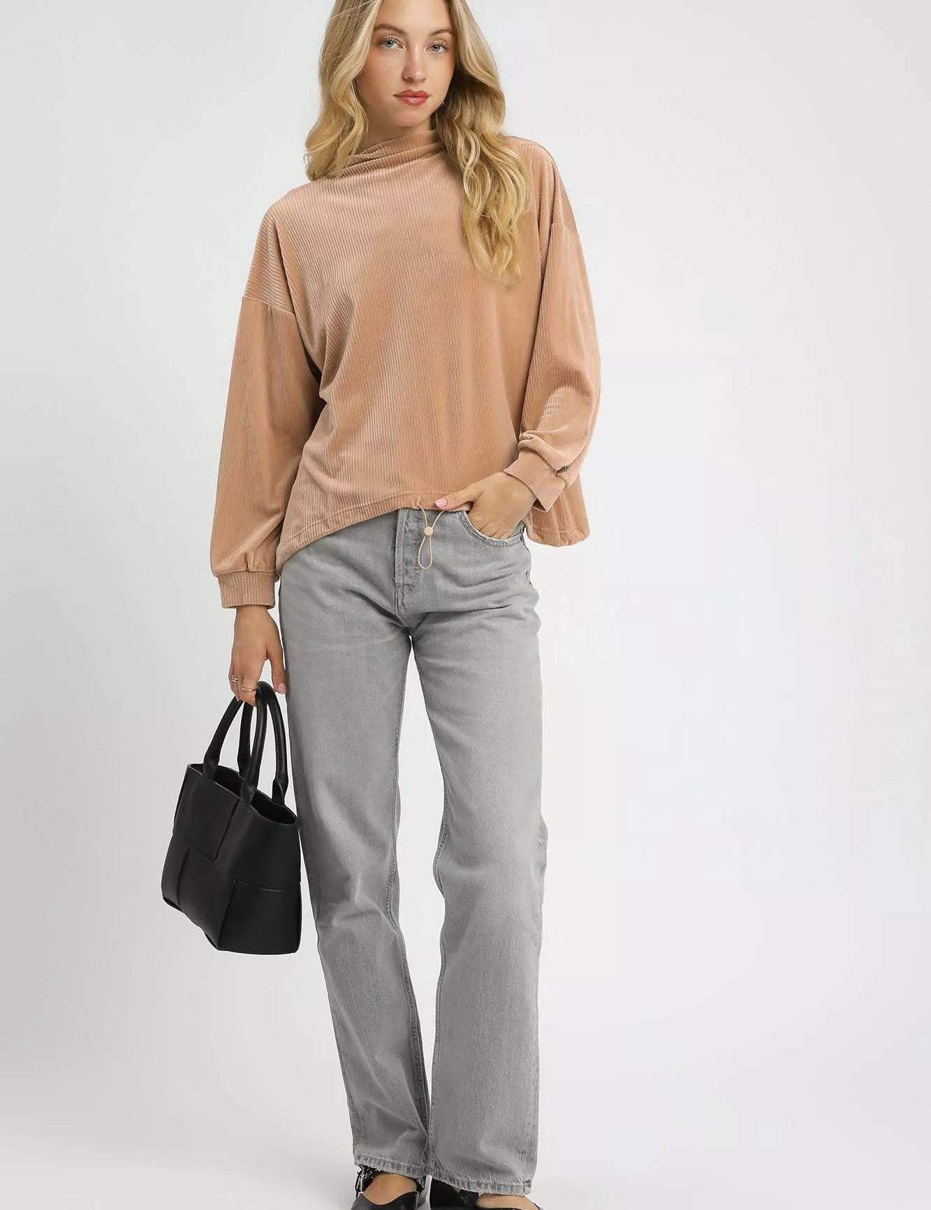 Umgee Ribbed Drawstring Hem Knit Top | Daverri Fashions