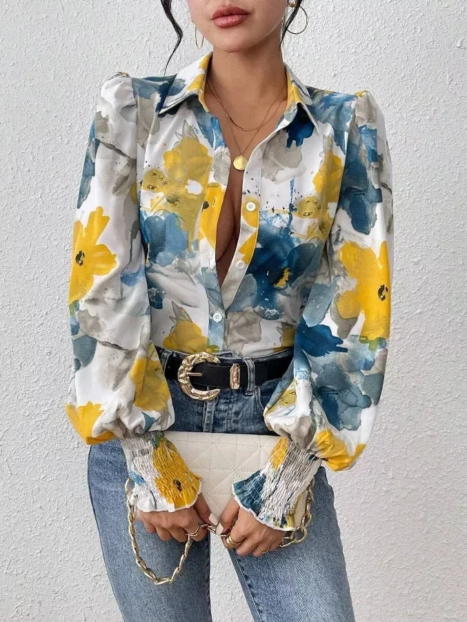 Daverri Fashions Floral Print Long Sleeve Shirt - DAVERRI FASHIONS