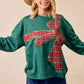 BiBi Plaid Ribbon Bow Detail Christmas Fleece Pullover - DAVERRI FASHIONS