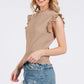 Ces Femme Texture Mock Neck Ruffle Cap Sleeve Blouse - DAVERRI FASHIONS