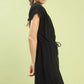 Umgee linen blend scallop hem mini dress, black sleeveless with drawstring waist