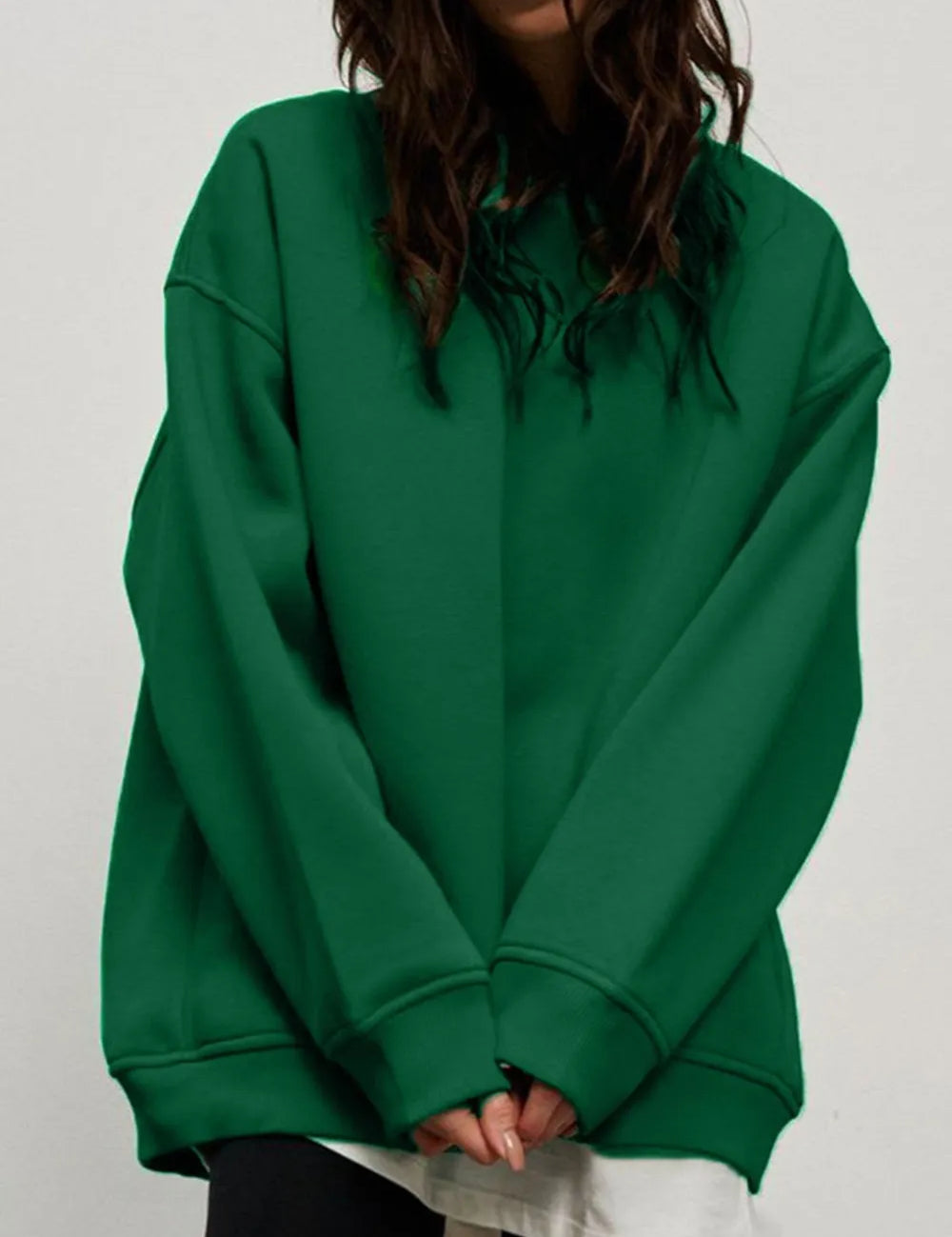 Dark Green Round Neck Dropped Shoulder Long Sleeve Sweatshirt | Sweatshirts Daverri Fashions