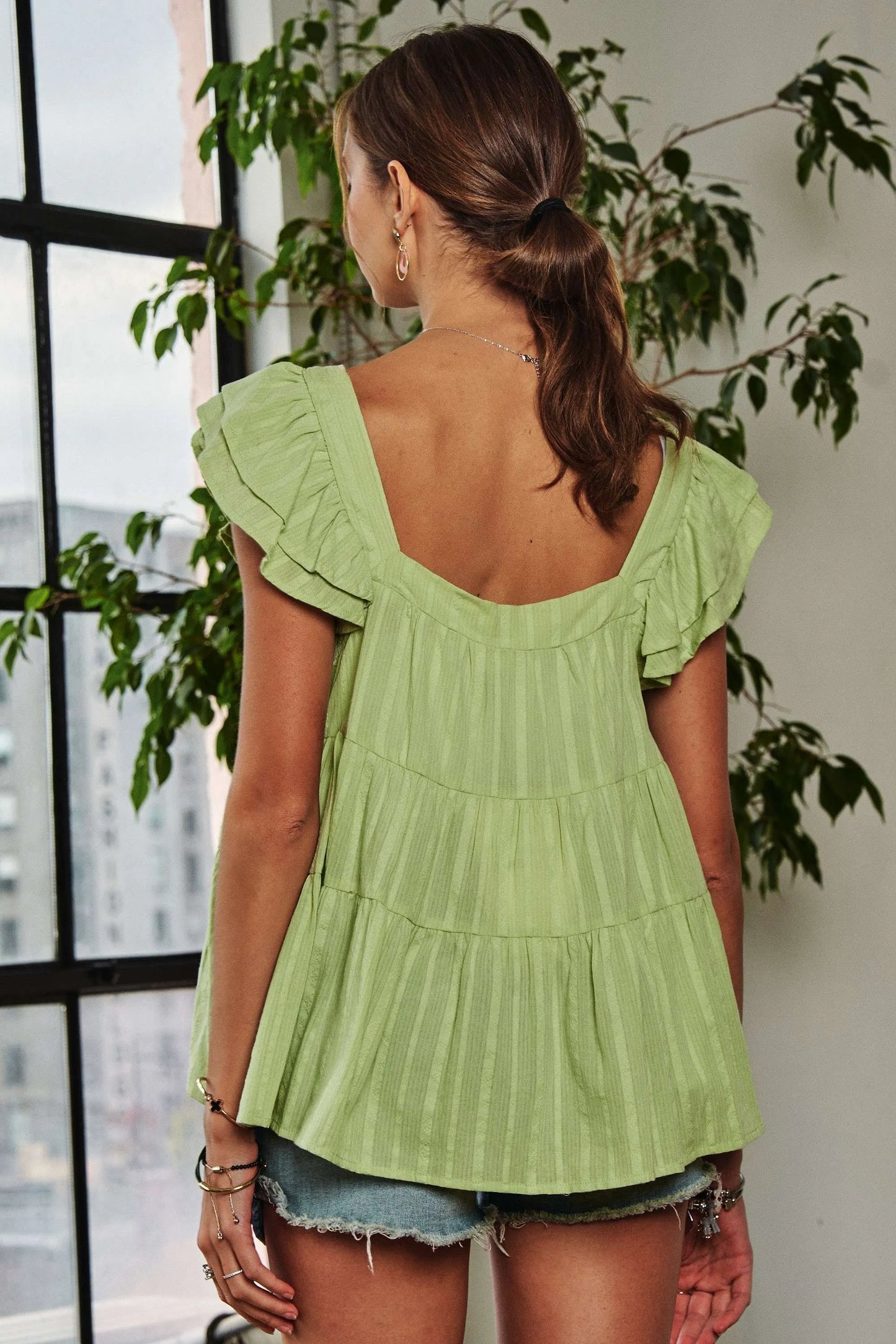 ADORA Ruffle Sleeve Babydoll Tunic Top Tops