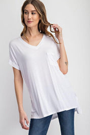 V Neck Basic High-Low Hem Top White Shirts & Tops