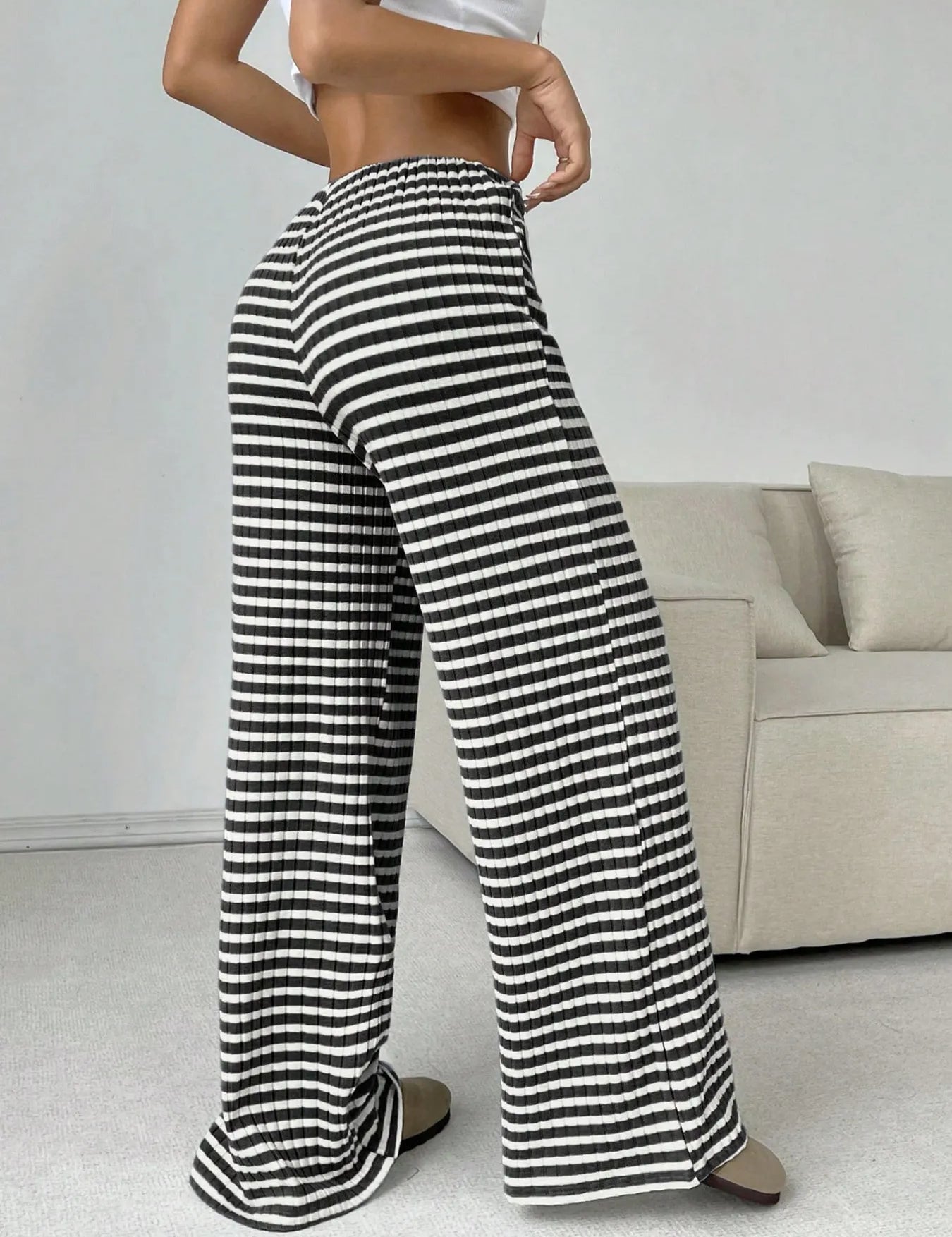 Striped Wide Leg Drawstring Pants | Loungewear Pants Daverri Fashions