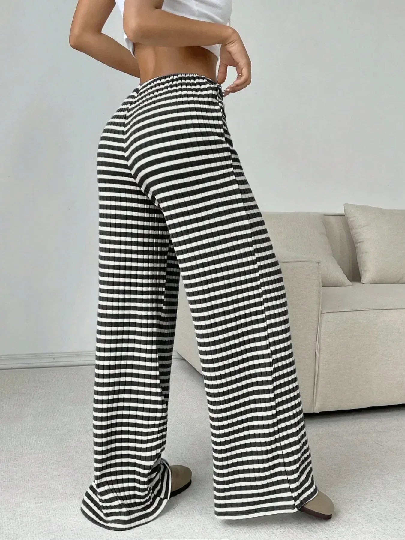 Striped Wide Leg Drawstring Pants - DAVERRI FASHIONS