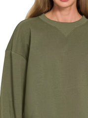 Zenana Fleece Long Sleeve Sweatshirts & Shorts Set | Daverri Fashions