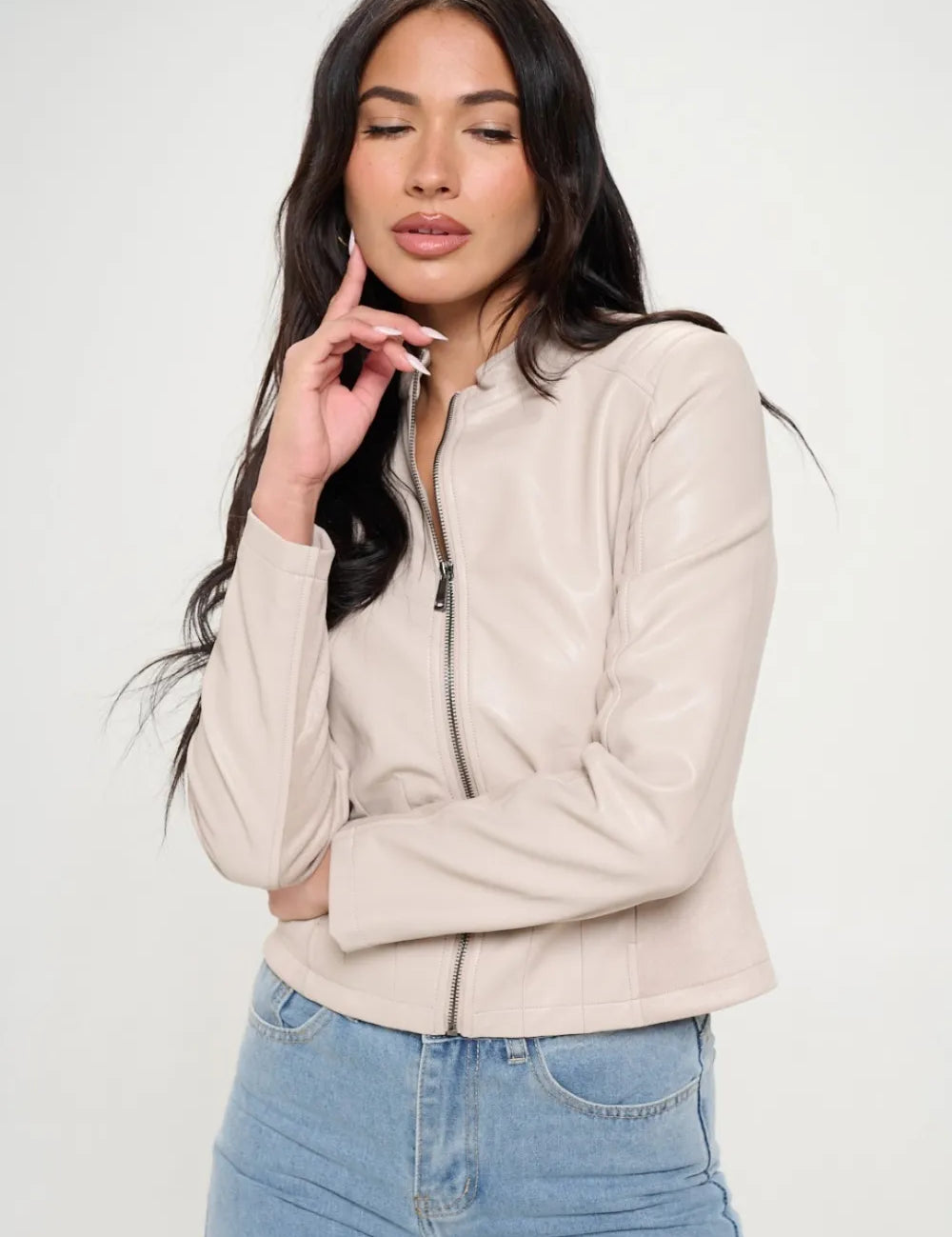 Coalition LA Zip Up Vegan Leather Moto Jacket | Jackets Daverri Fashions