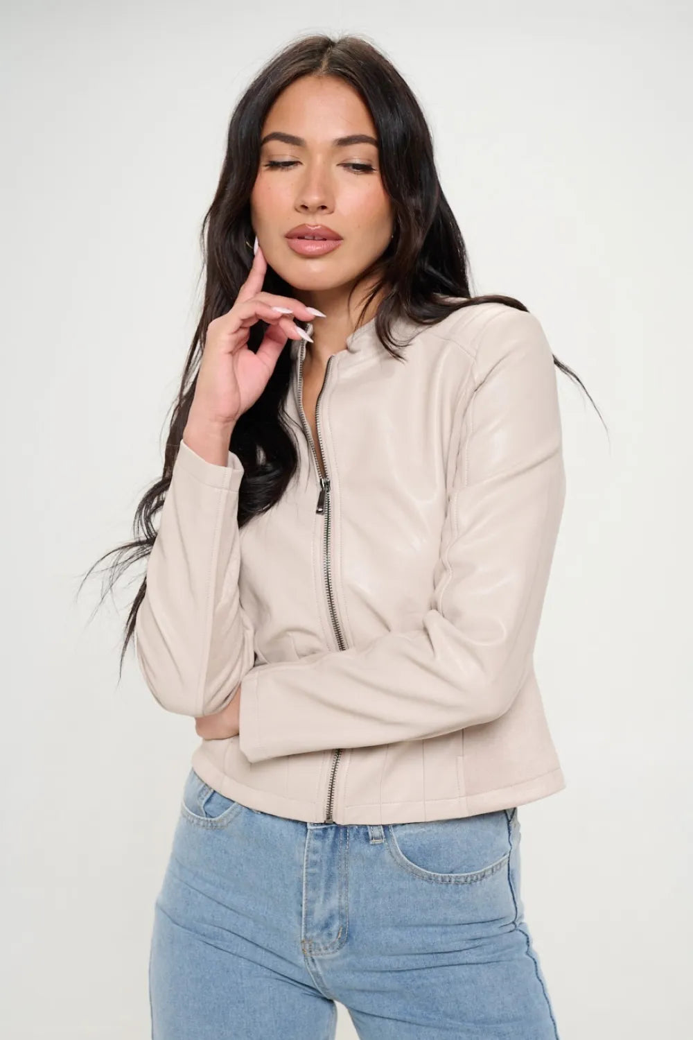 Coalition LA Zip Up Vegan Leather Moto Jacket Jackets