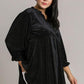 Umgee Full Size Beaded Frill Flounce Sleeve Velvet Babydoll Blouse Blouses