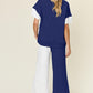 Double Take Full Size Texture Contrast T-Shirt and Wide Leg Pants Set Outfit Sets