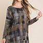 BOMBOM Plaid Round Neck Long Sleeve Top Multi