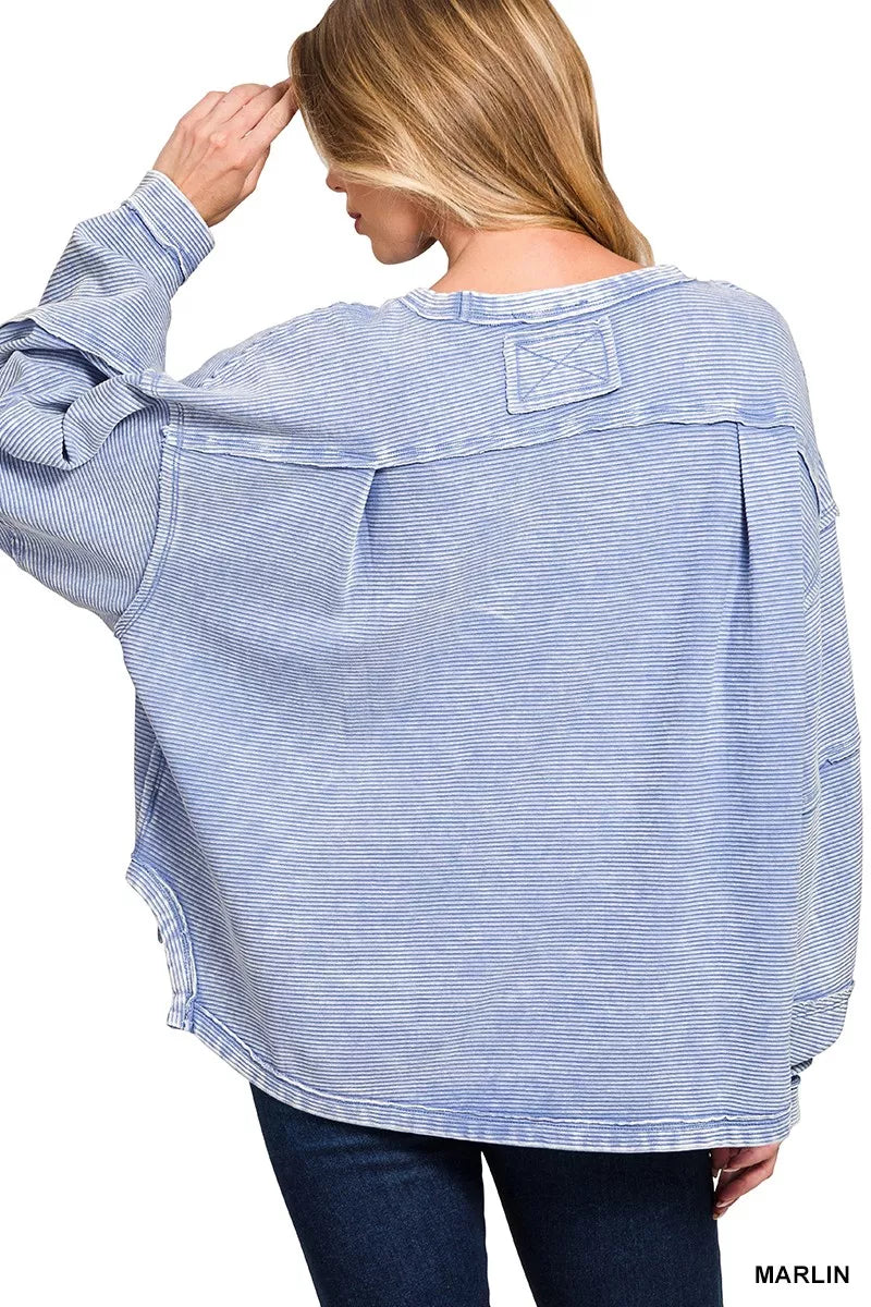 Zenana Acid Washed Exposed-Seam Sweatshirt | Sweatshirts Daverri Fashions