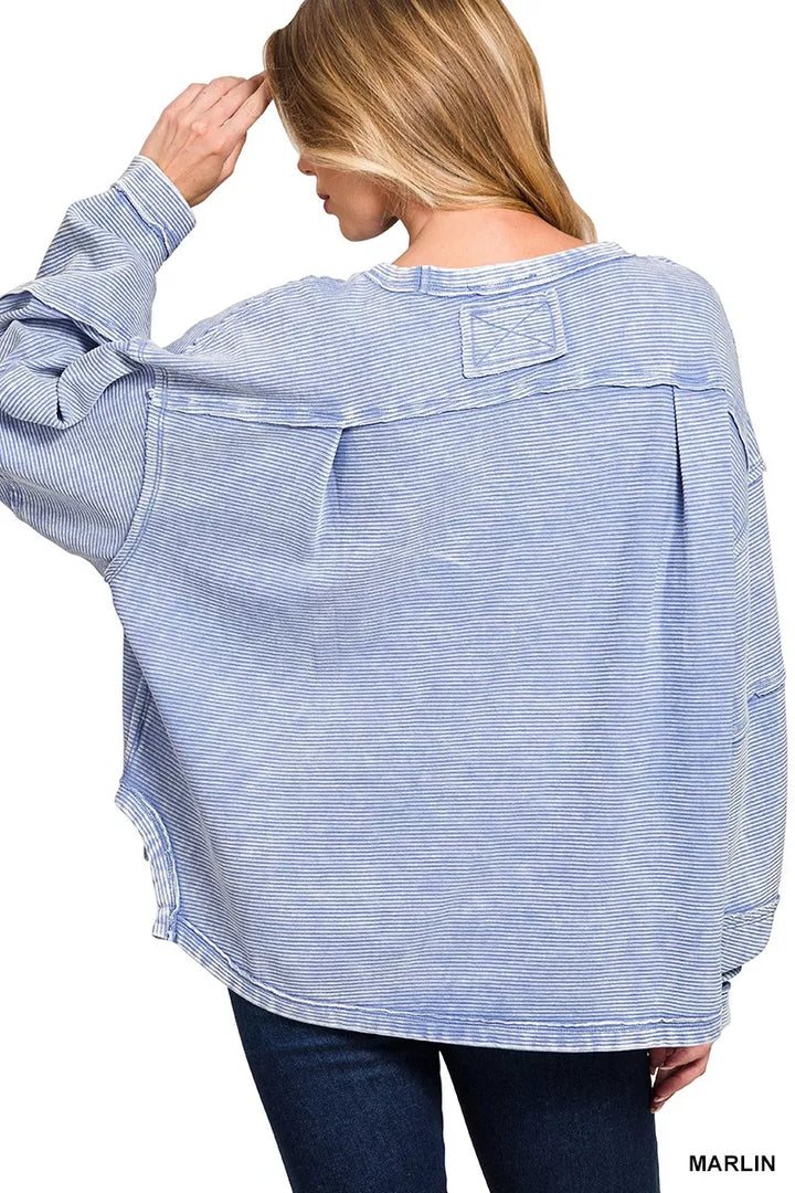 Zenana Acid Washed Exposed-Seam Sweatshirt | Sweatshirts Daverri Fashions