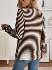 Daverri Fashions brown and white striped long sleeve top