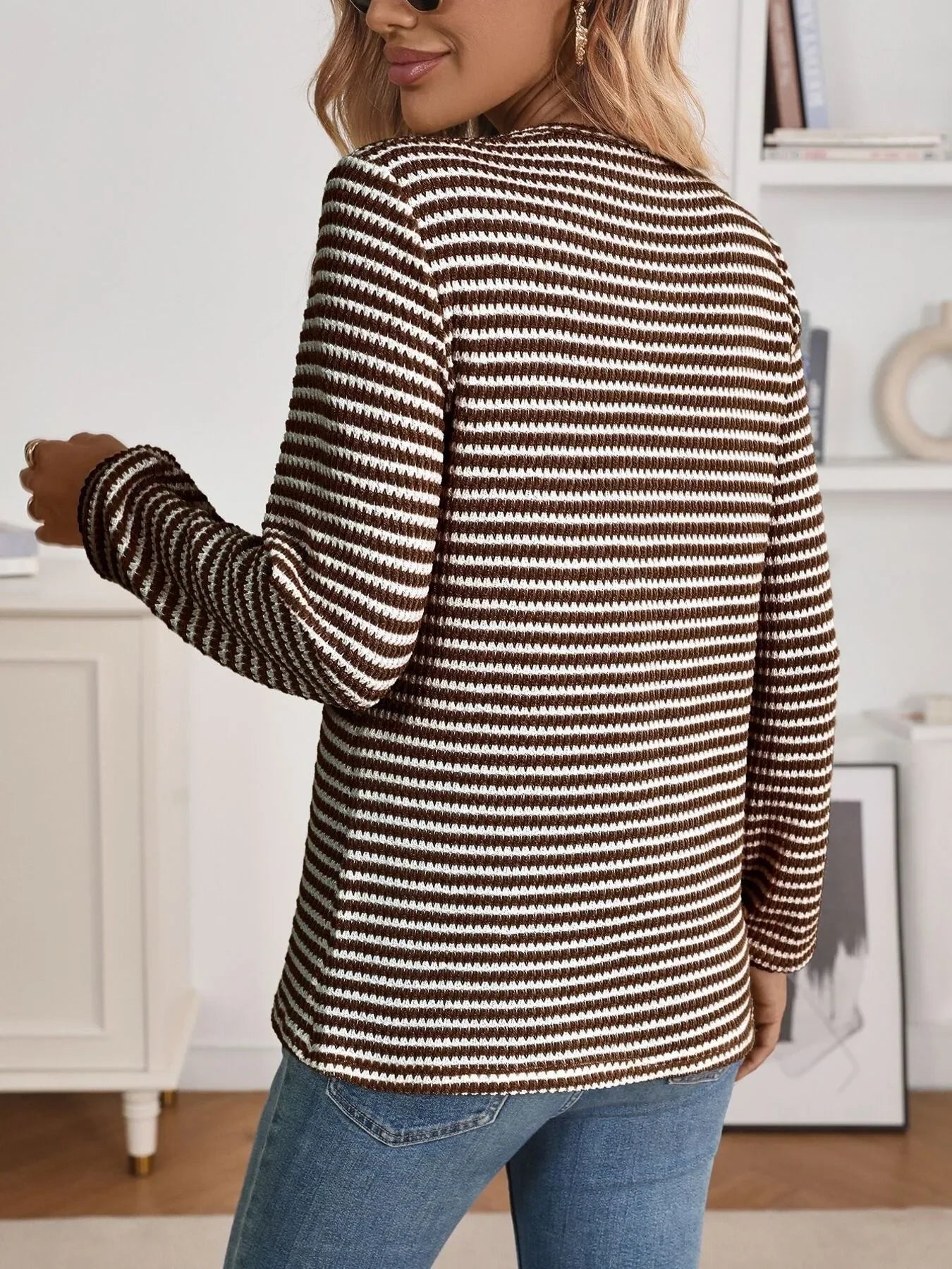 Daverri Fashions brown and white striped long sleeve top