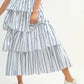 MABLE Pin Stripe Smocked Bodice Layered Midi Dress