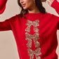 SO ME Sequins Bow Ribbon Embellished Christmas Sweater - DAVERRI FASHIONS