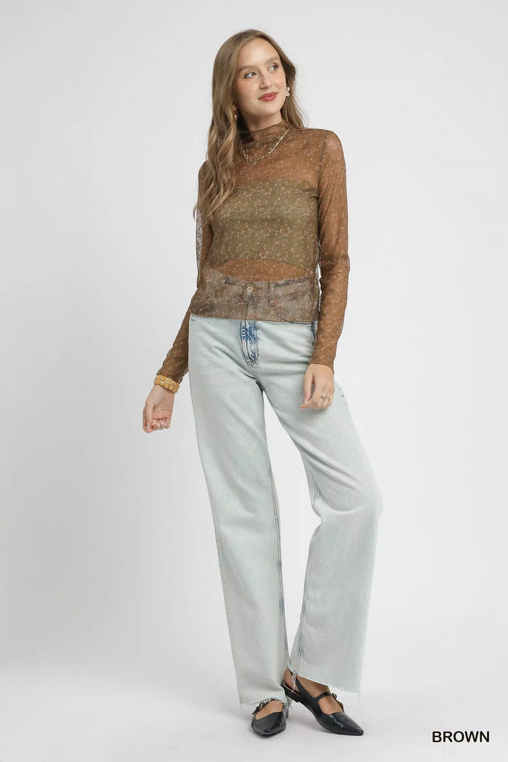 Umgee Nylon Lace Mesh Long Sleeve Top | Tops Daverri Fashions