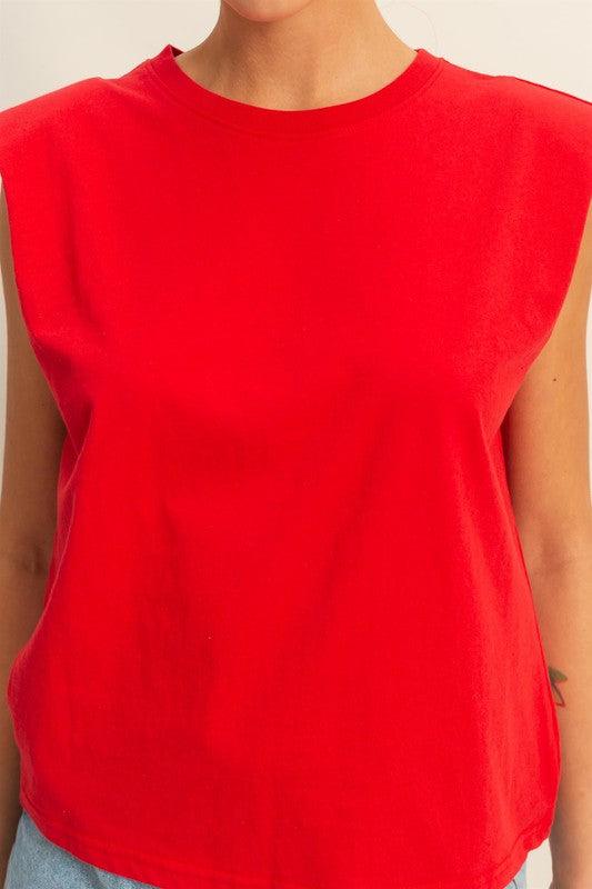 HYFVE Round Neck Shoulder Pad Sleeveless Top Tops