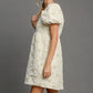 Umgee Heart Jacquard Square Neck Puff Sleeve Mini Dress
