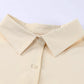 Beige 3/4 sleeve oversized button-down blouse with crisp collar