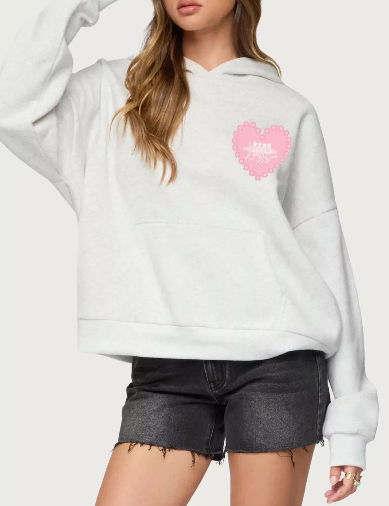 Love Drop Shoulder Graphic Hoodie with Kangaroo Pocket | Hoodies Daverri Fashions
