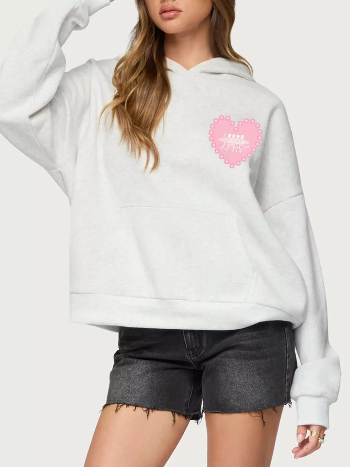 Love Drop Shoulder Graphic Hoodie with Kangaroo Pocket | Hoodies Daverri Fashions