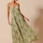 SO ME damask floral sage green maxi dress with open back