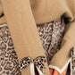 Leopard Bow Decor Split Cuff Contrast Trim Sweater - DAVERRI FASHIONS