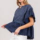 SAGE + FIG Ruffle Sleeve Washed Short Sleeve Blouse Blouses