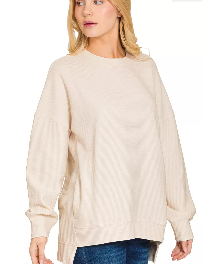 Zenana Full Size Acid Washed Double Ribbed Hi-low Sweatshirt Plus Size | Daverri Fashions