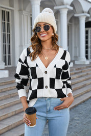 Black Angel Wings Button-Up V-Neck Dropped Shoulder Cardigan | Cardigans Daverri Fashions